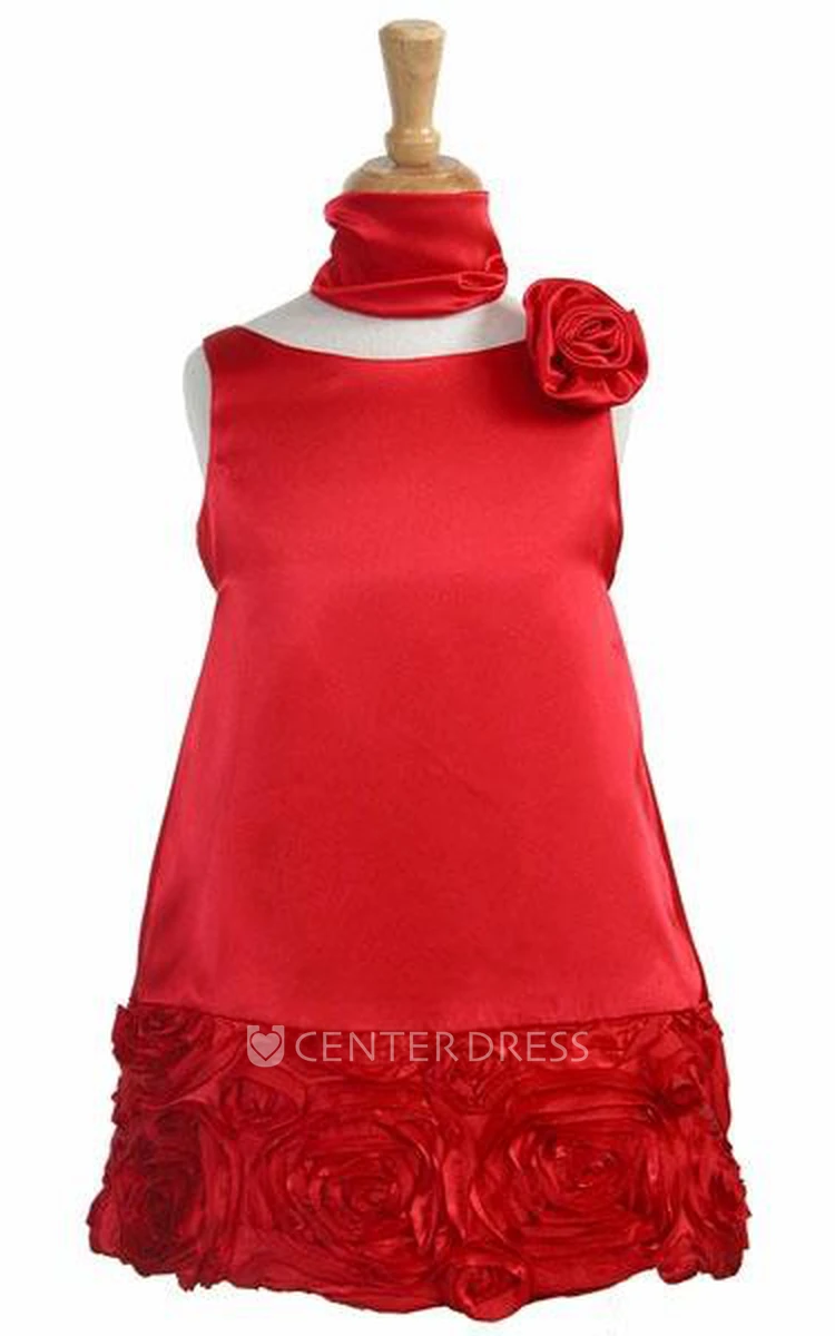 Knee-Length Cape Floral Lace&Charmeuse Flower Girl Dress With Embroidery