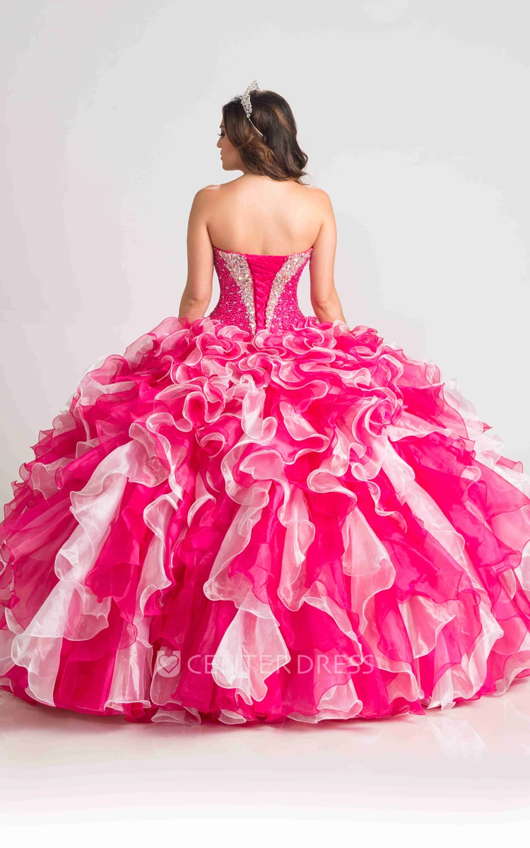 Lace-Up Back Sweetheart Ball Gown With Cascading Ruffles