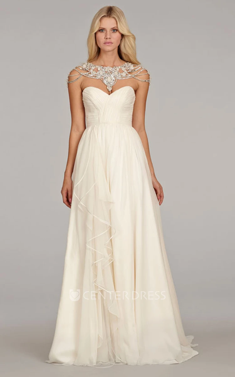 Captivating Sweetheart Neckline Ruched Bodice Long Gown With Cascading Ruffle