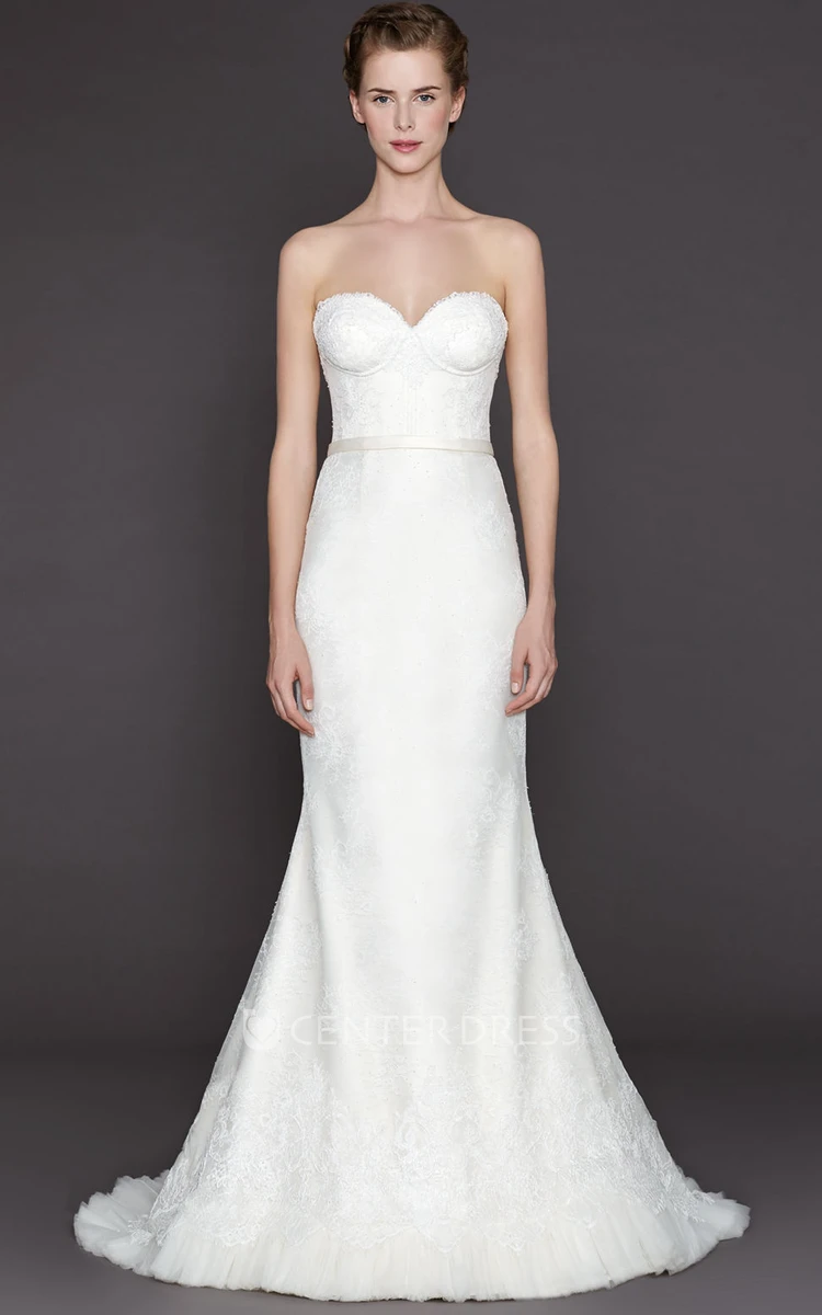 Sheath Sweetheart Maxi Lace Wedding Dress With Appliques And V Back