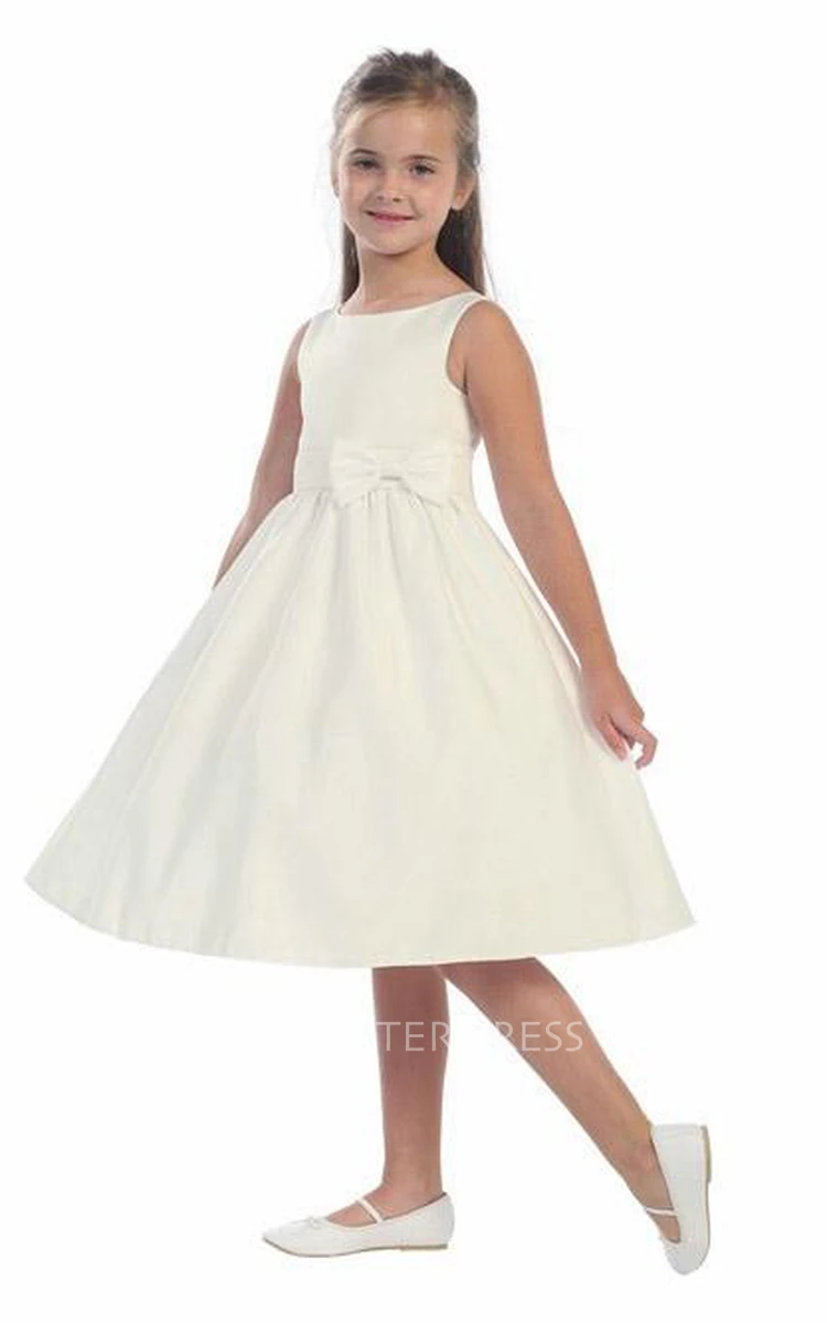 Knee-Length Tiered Bowed Sequins&Satin Flower Girl Dress With Sash