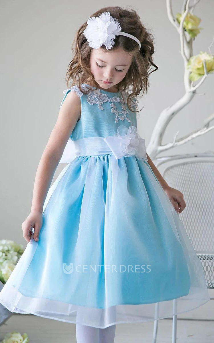Split-Front Tea-Length Beaded Appliqued Lace&Sequins Flower Girl Dress With Tiers