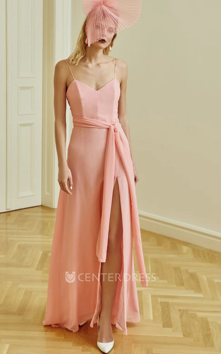 Modern A Line Chiffon Floor-length Sleeveless Formal Dress with Sash