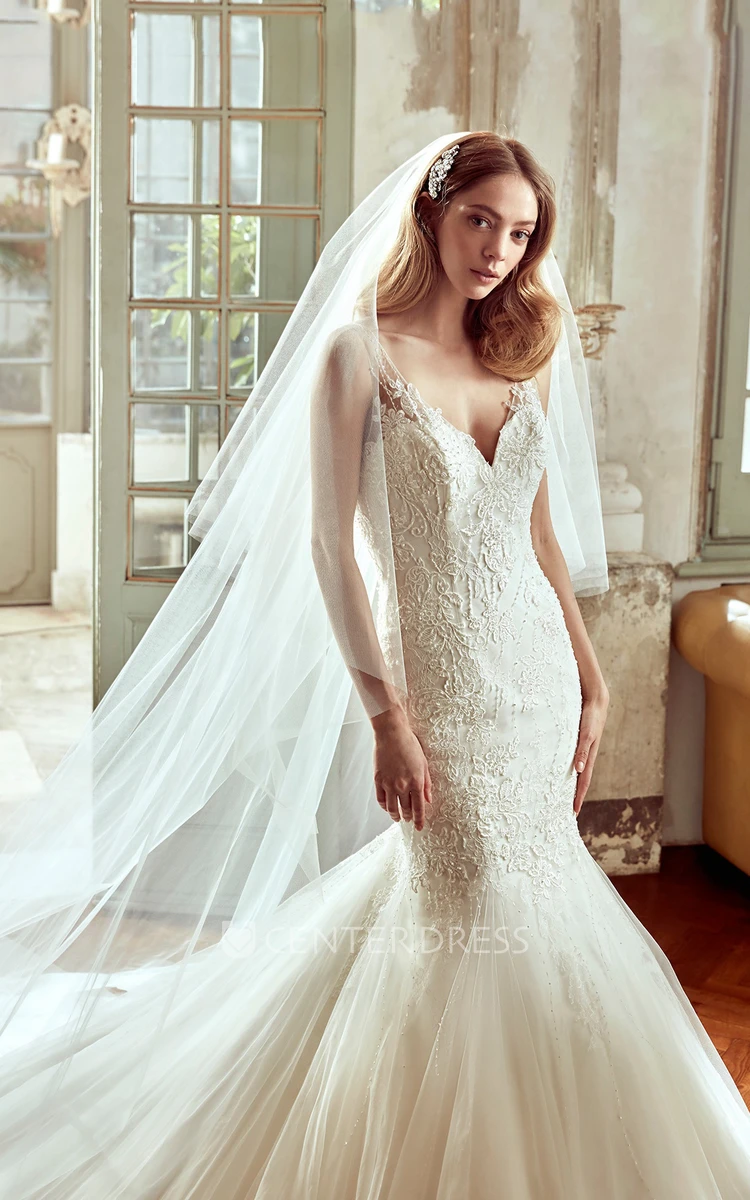 Sweetheart Mermaid Lace Wedding Dress With Backless And Illusive Straps