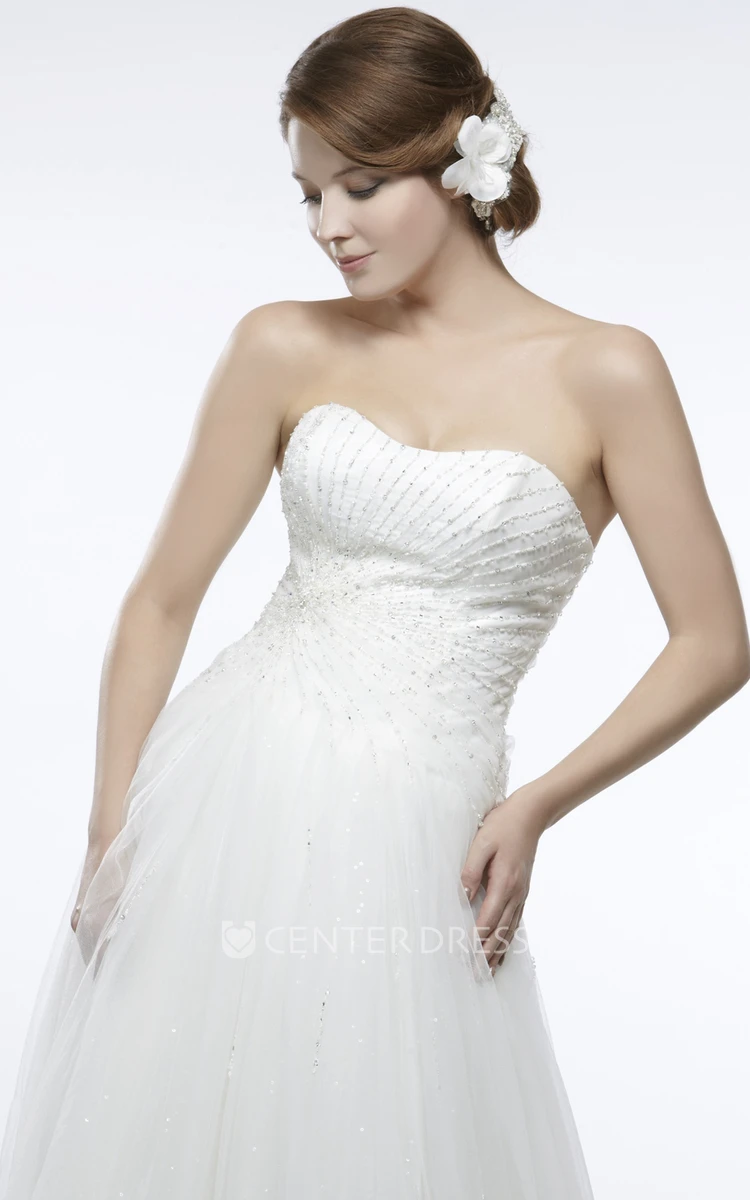 Maxi A-Line Empire Beaded Sweetheart Sleeveless Tulle Wedding Dress