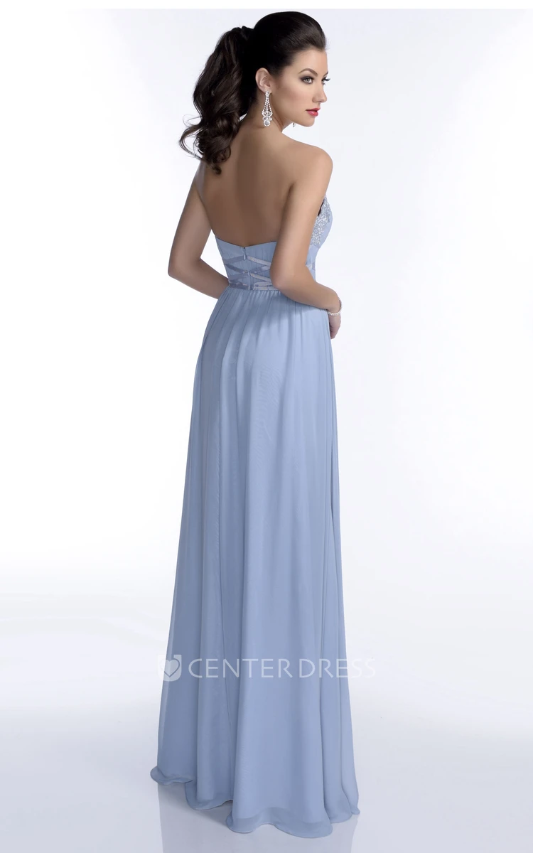Sweetheart A-Line Chiffon Bridesmaid Dress Featuring Lace-Appliqued Top And Waist Bandage