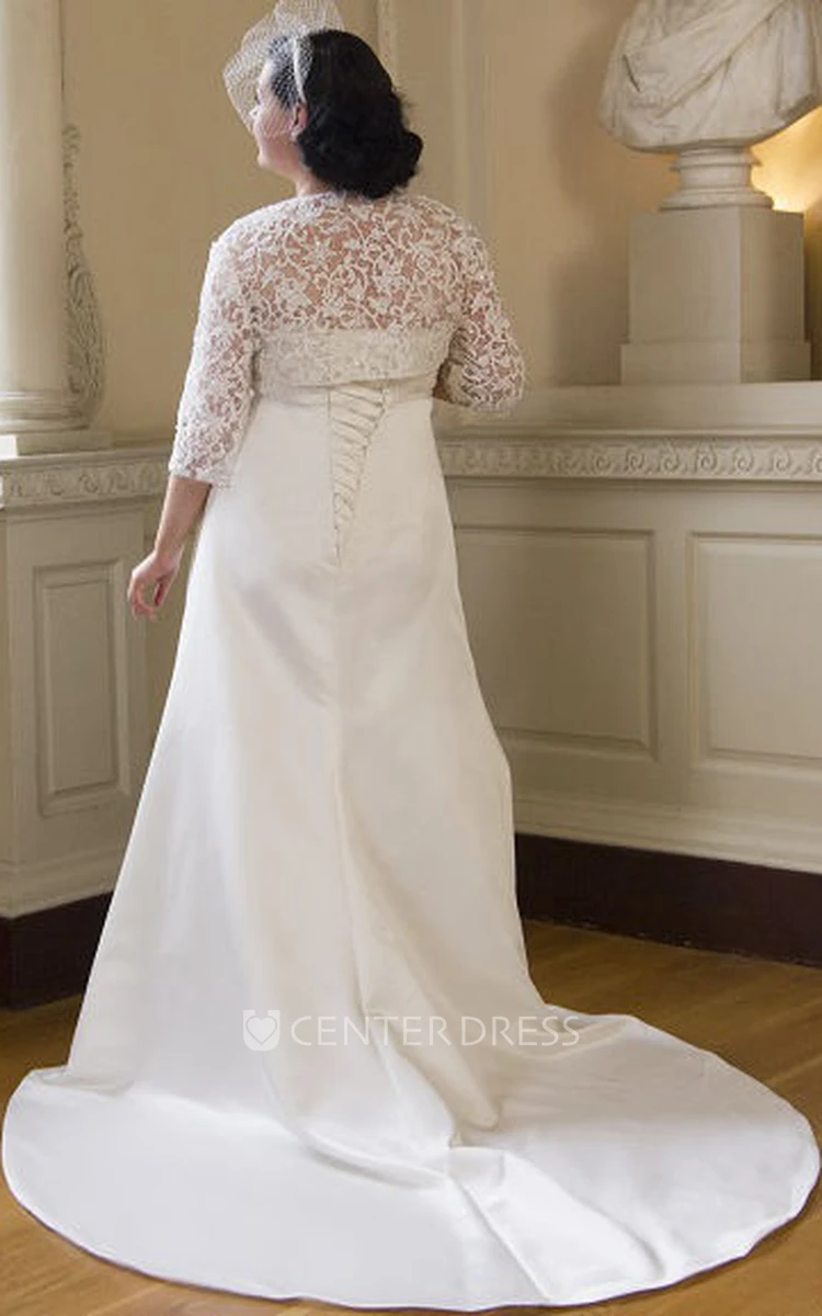 Sweetheart Taffeta Bridal Gown With Lace Bodice And 3-4-Sleeve Jacket