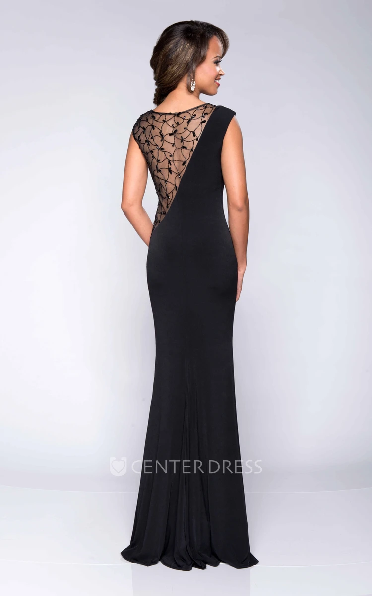 Sheath Cap Sleeve Jersey Prom Dress With Illusion Style