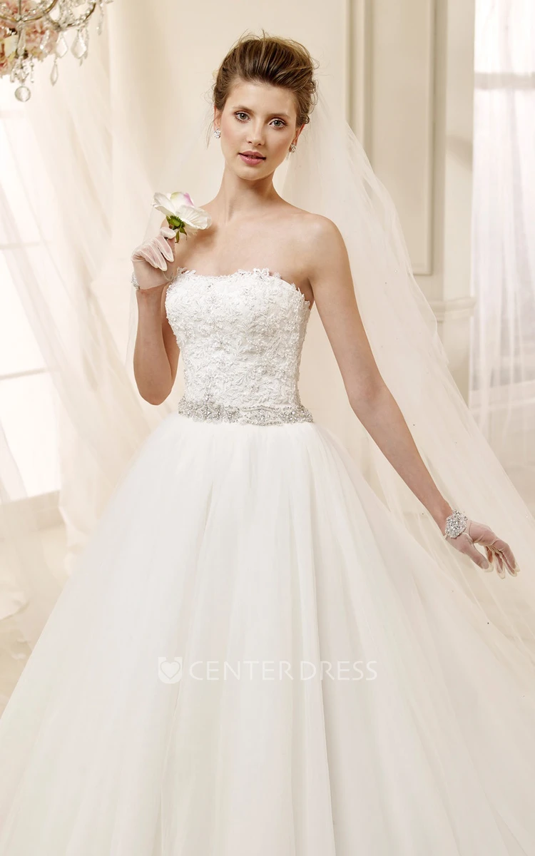 Strapless A-line Wedding Gown with Beaded Belt and Lace Corset