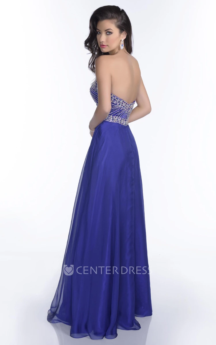 Empire Chiffon Sweetheart A-Line Prom Dress Featuring Jeweled Bust