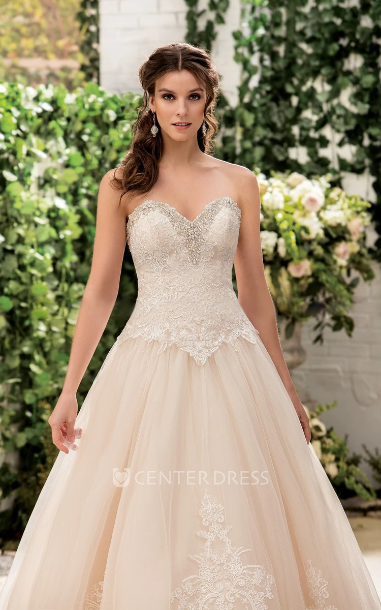 Sweetheart A-Line Long Gown With Appliques And Pleats