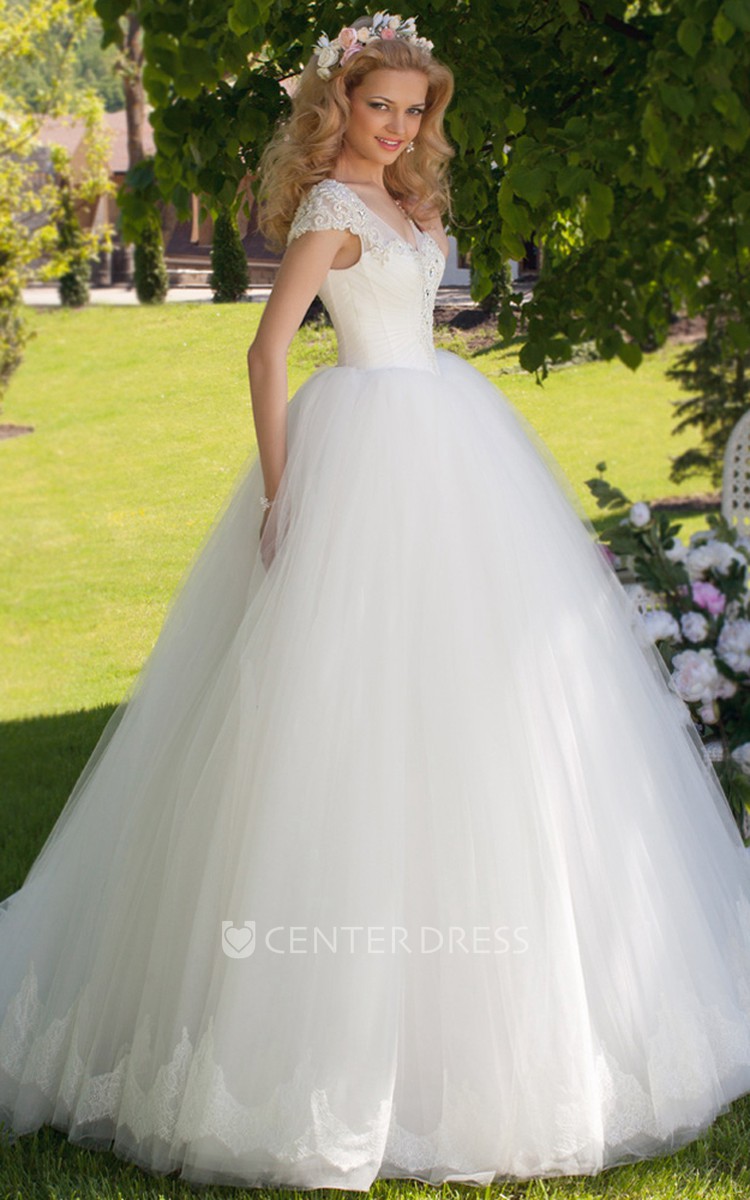 cap sleeve ball gown wedding dress