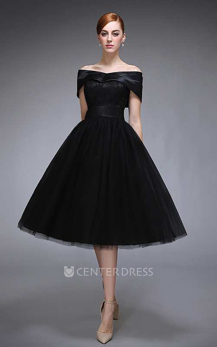 Black off the 2024 shoulder knee length dress