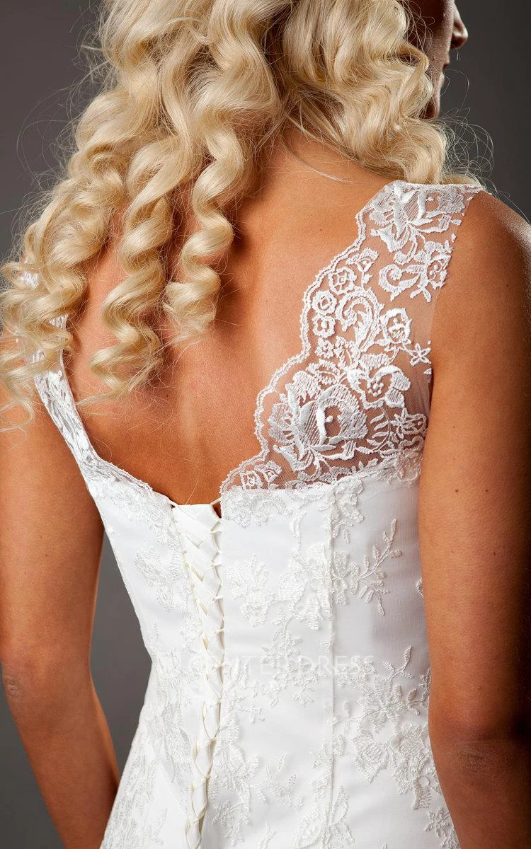 Full Lace Sheath Sleeveless Short Lace Wedding Dress With Lace-Up Back