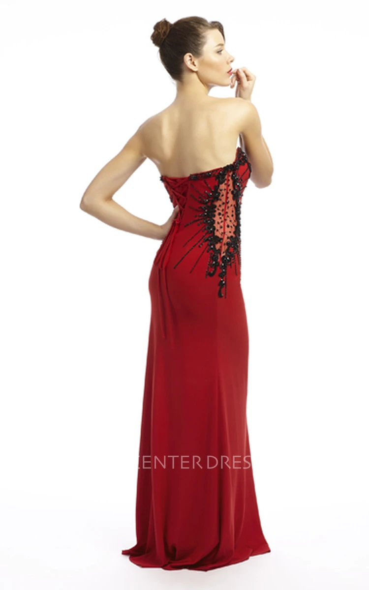 Sheath Beaded Sleeveless Floor-Length Sweetheart Chiffon Prom Dress With Sequins