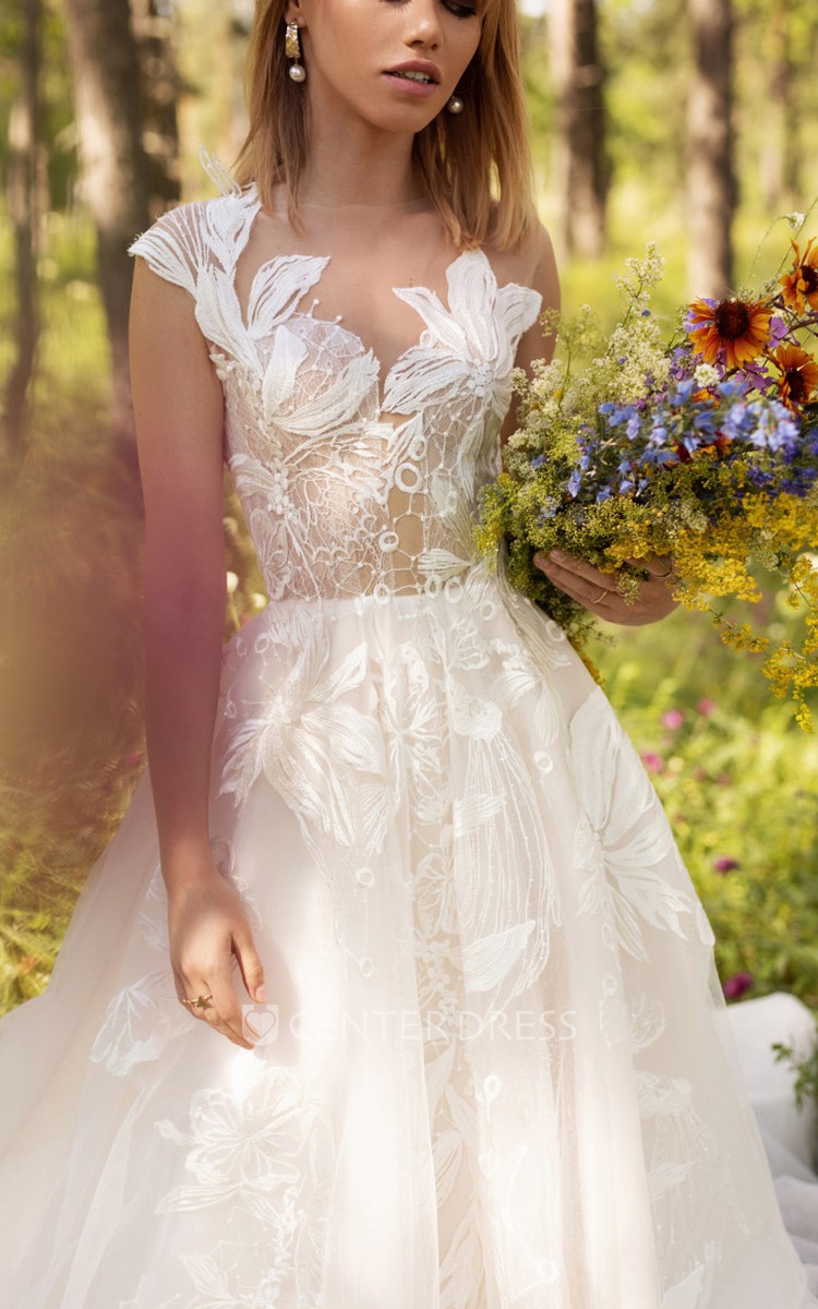 Illusion Bateau Neckline Wedding Dress