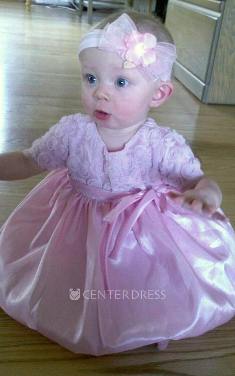 Embroideried Tiered Cap-Sleeve Tulle&Lace Flower Girl Dress