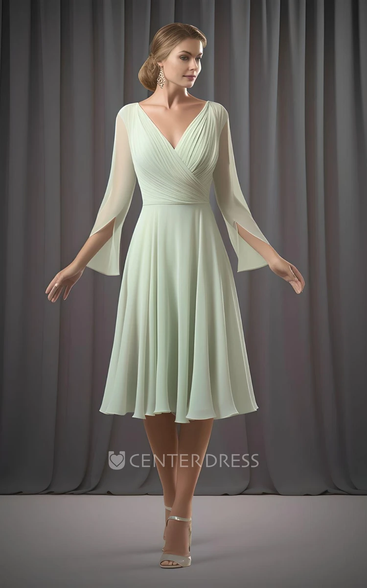 A-Line Chiffon Mother of the Bride Dress Elegant Casual Knee-length Illusion Sleeve