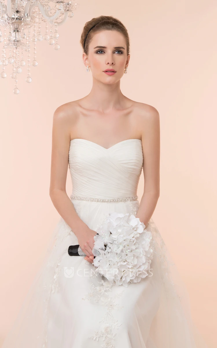 A-Line Jeweled Sweetheart Tulle Wedding Dress With Criss Cross And Appliques