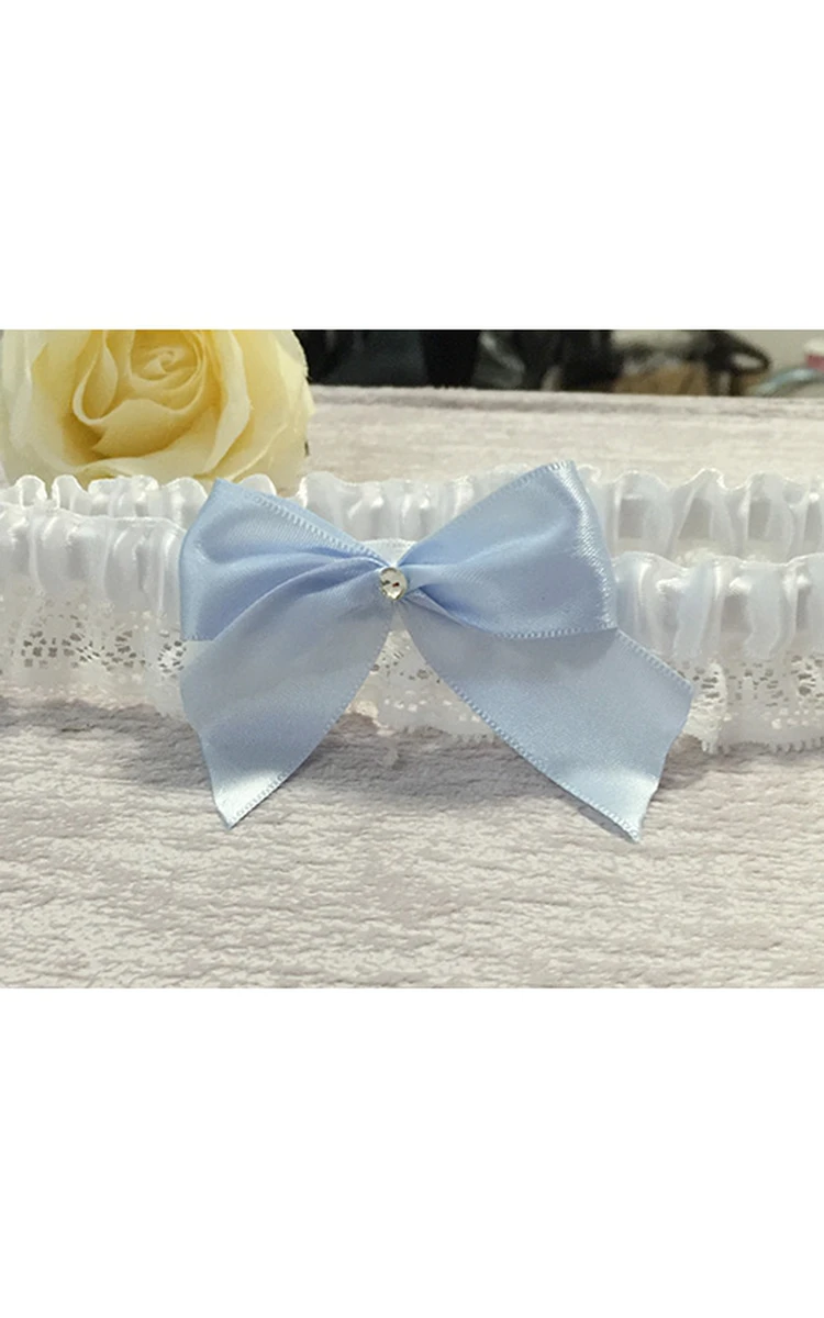 Large Light Blue Bow Lace Elastic Garter Within 16-23inch