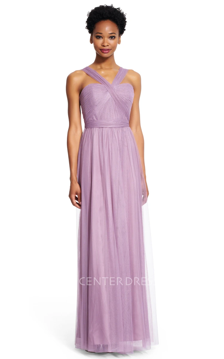Sheath Pleated Sweetheart Tulle Bridesmaid Dress With Ruching And Bow