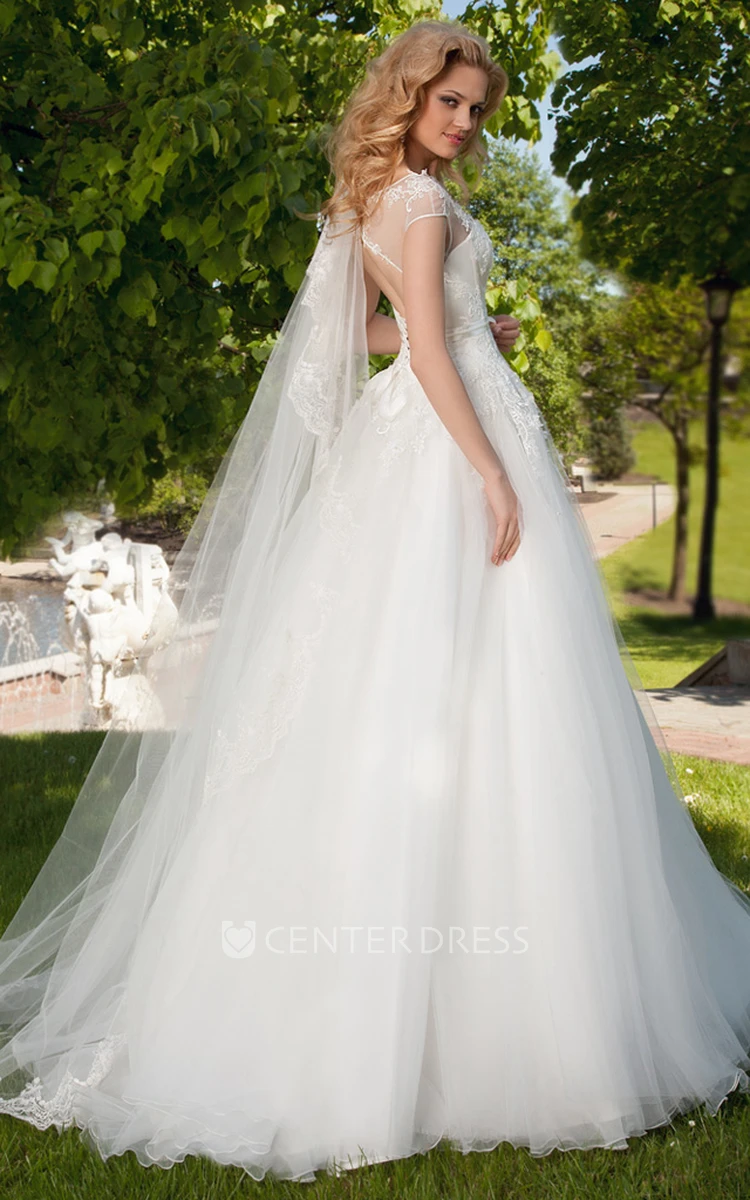 Ball Gown Sleeveless High Neck Tulle Wedding Dress With Keyhole