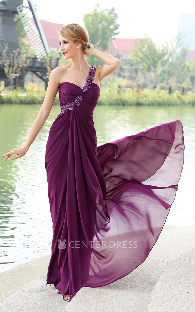 Ethereal Chiffon One Shoulder Backless Chiffon Maxi Formal Dress With Floral Strap