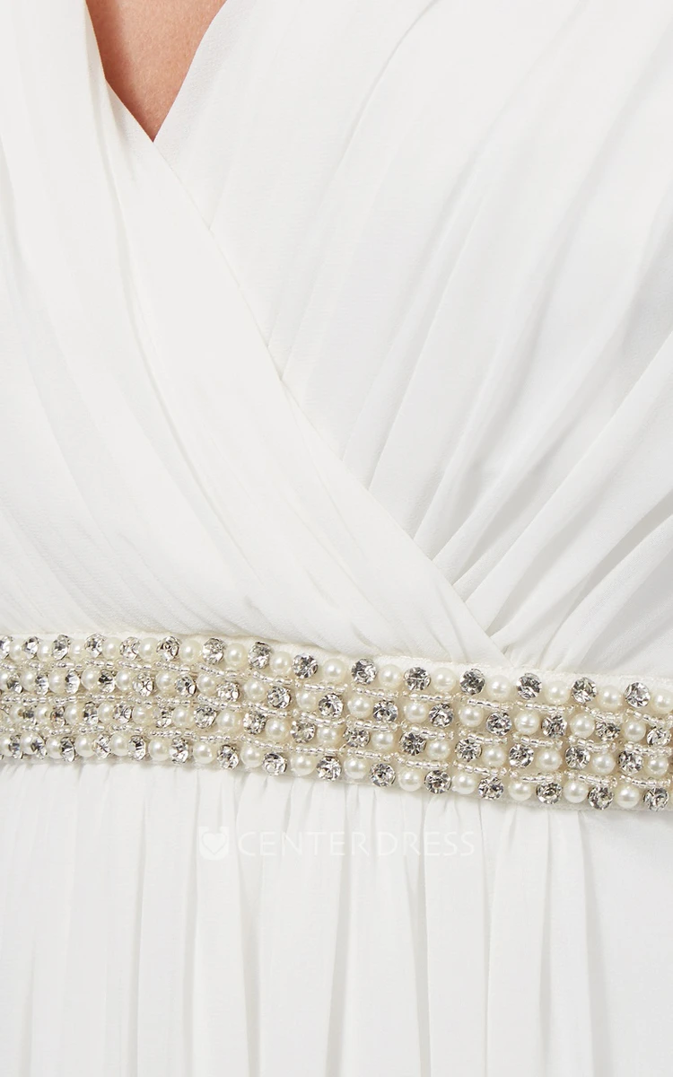 Sheath Haltered Ruched Maxi Sleeveless Chiffon Wedding Dress With Waist Jewellery