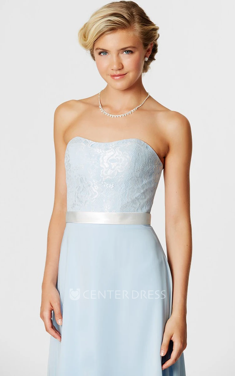 Sweetheart Sleeveless Ribboned Lace Bridesmaid Dress