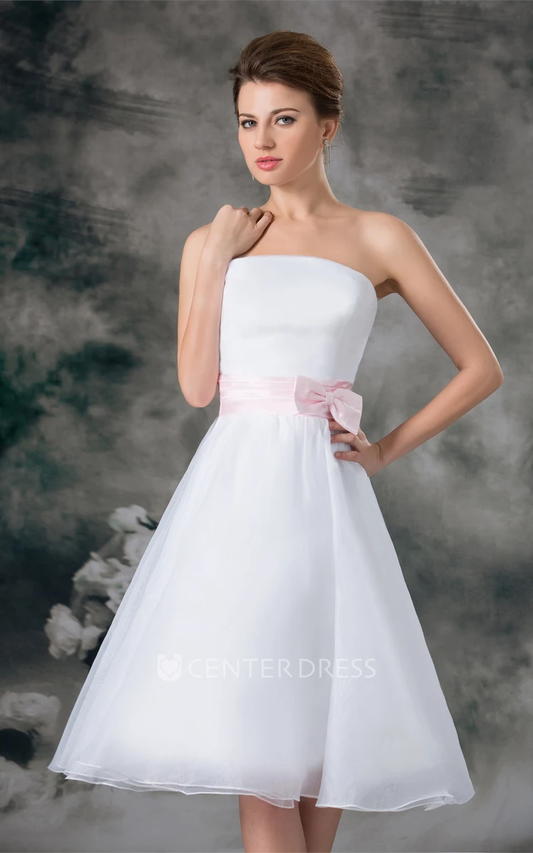 Strapless Knee-length A-line Wedding Dress with Bow