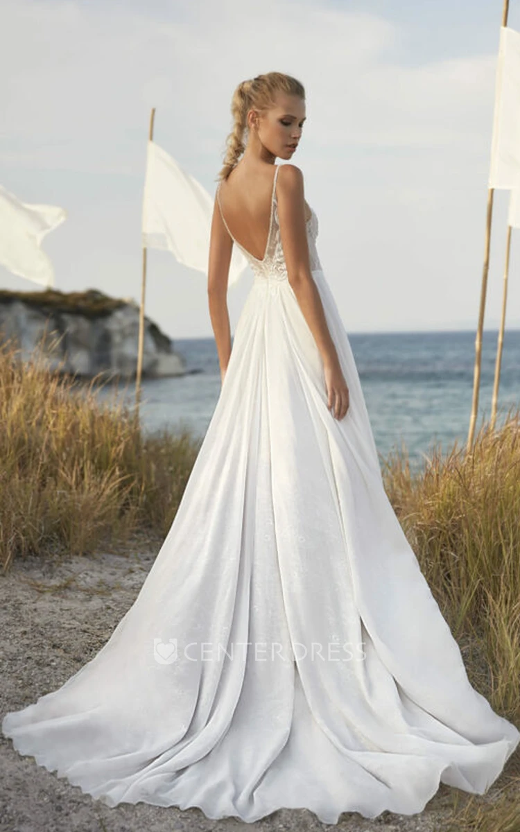 Ethereal Unique A-Line Boho Wedding Dress Elegant Sexy Beach Front Split  Open Back Bridal Gown - UCenter Dress