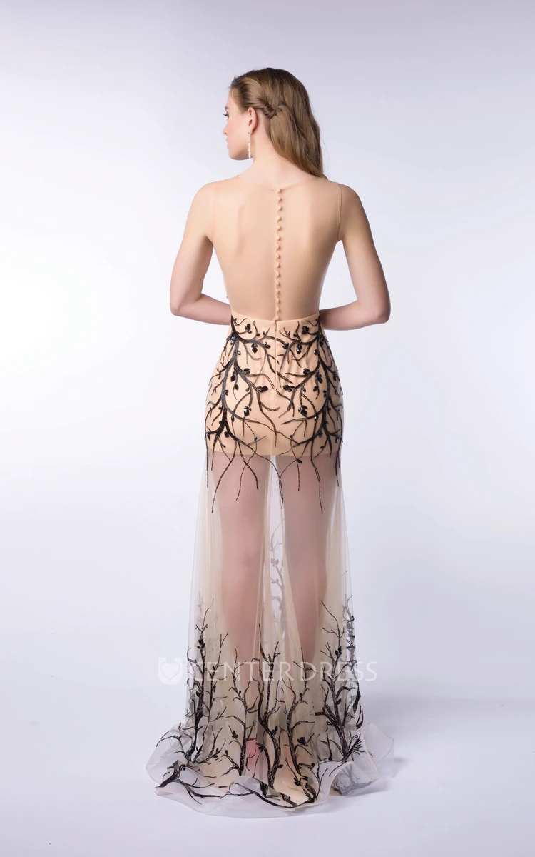 See-Through Sheath Sleeveless Tulle Homecoming Dress With Picturesque Detailing