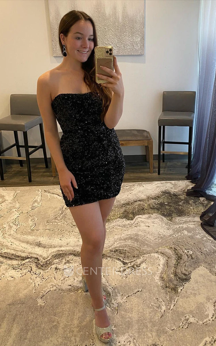 Sexy Sequins Bodycon Strapless Homecoming Dress With Open Back