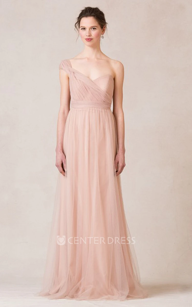 Sleeveless Criss-Cross Sweetheart Tulle Bridesmaid Dress With Straps
