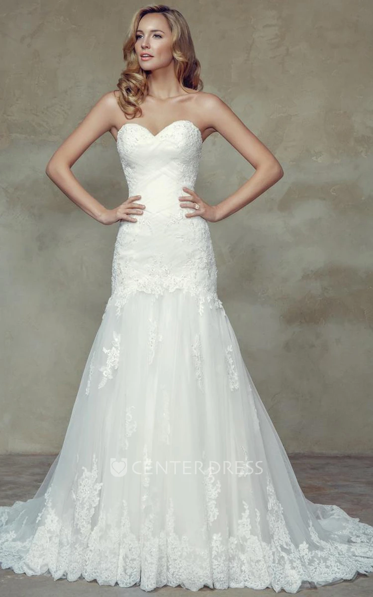 A-Line Sweetheart Lace Wedding Dress With Lace Up