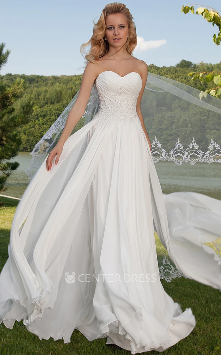 Sleeveless Criss-Cross Sweetheart Chiffon Wedding Dress With Draping