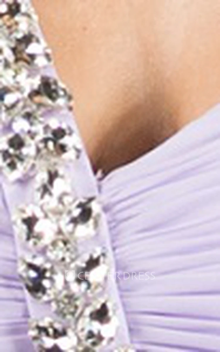 Crystal-Sash Single Strap A-Line Chiffon Long Bridesmaid Dress
