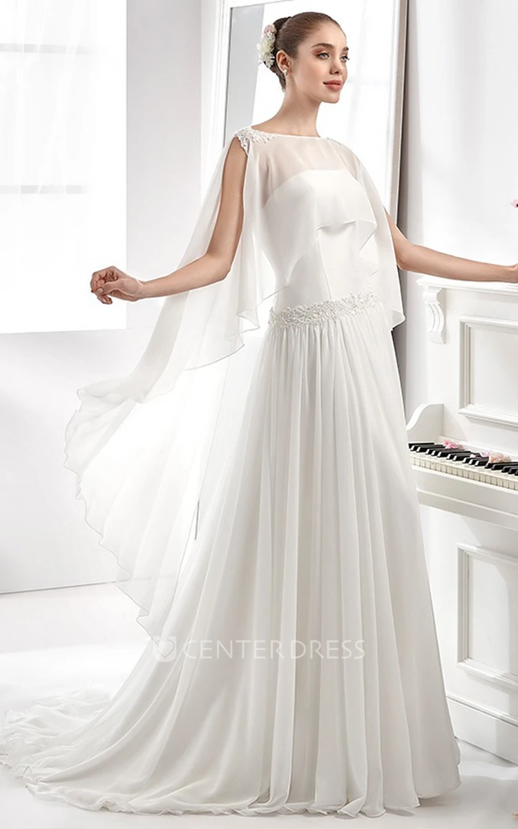 Strapless Wedding Dress With Pleated Draping Skirt and Appliqued Waistline'