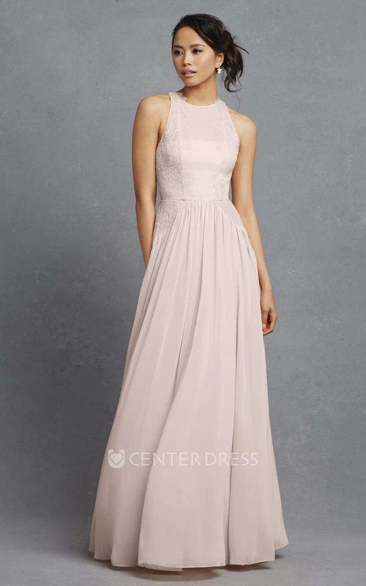Sleeveless Long-Chiffon Dress With Lace Appliques