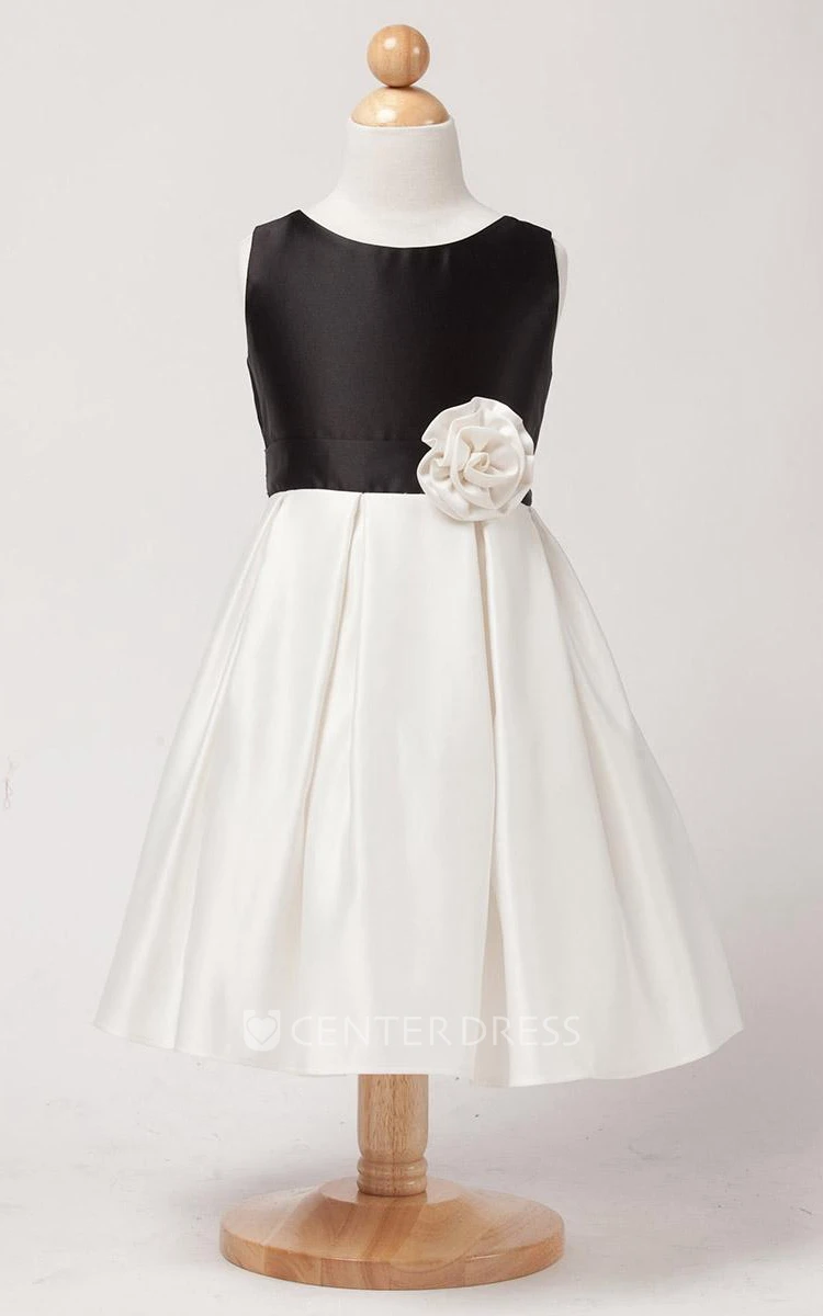Floral Pleated Floral Satin Flower Girl Dress With Sash