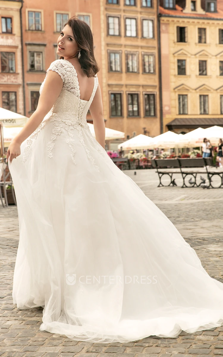 Elegant Floor-length Lace A Line V-neck Wedding Dress with Appliques