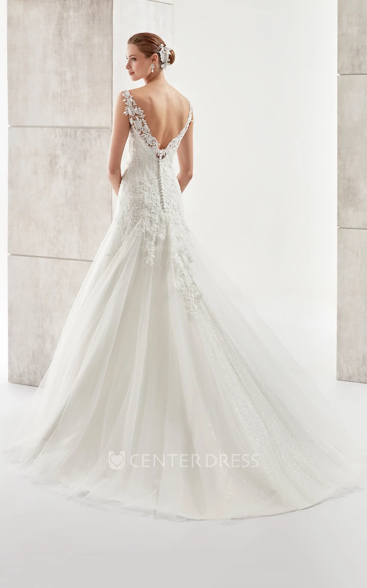 Sweetheart A-Line Wedding Dress With Floral Straps And Low-V Back