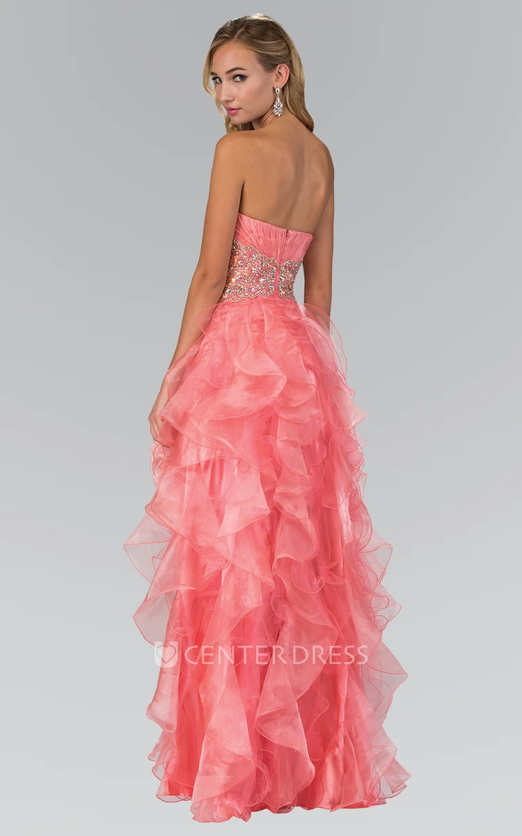 A-Line Sweetheart Sleeveless Organza Dress With Criss Cross And Beading