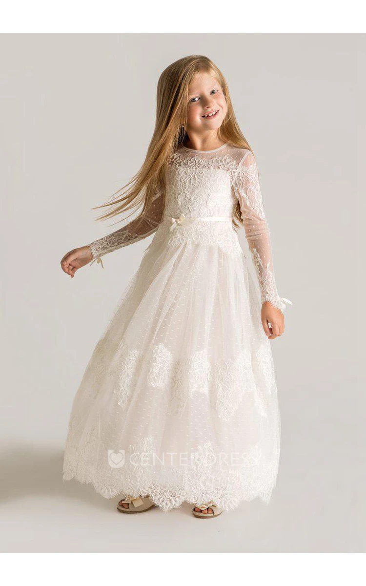 Lace Long Sleeve Tulle Modern A-Line Flower Girl Dress