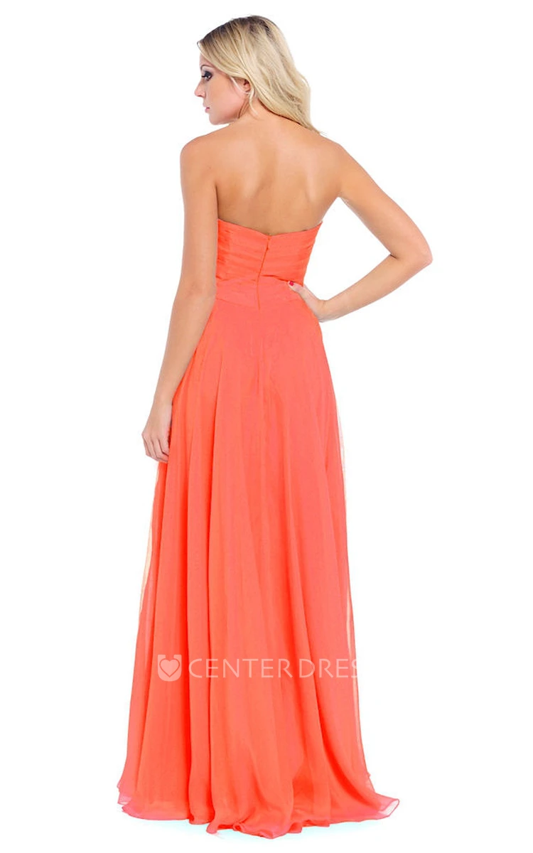 A-Line Sleeveless Criss-Cross Sweetheart Long Chiffon Prom Dress With Draping And Appliques