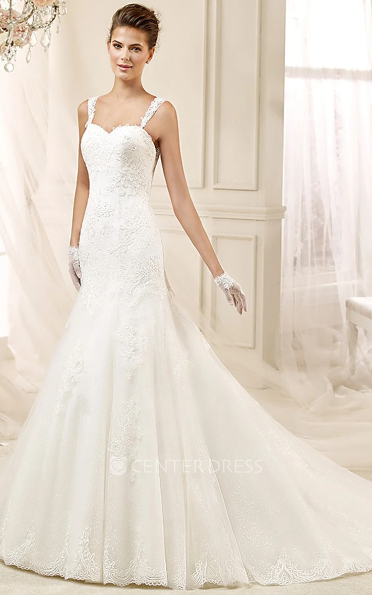 Sweetheart Sheath Wedding Dress with Mermaid Style and Lace Straps
