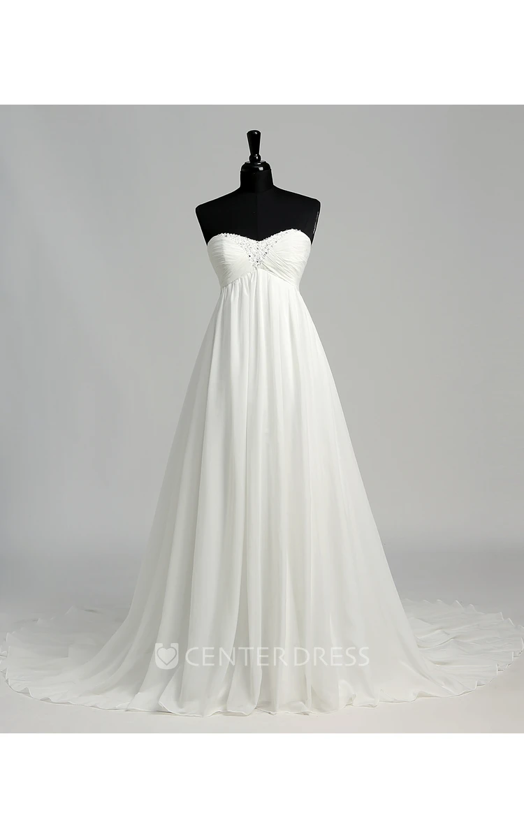 Chiffon A-line Sweetheart Sleeveless Wedding Dress with Beading and Ruching
