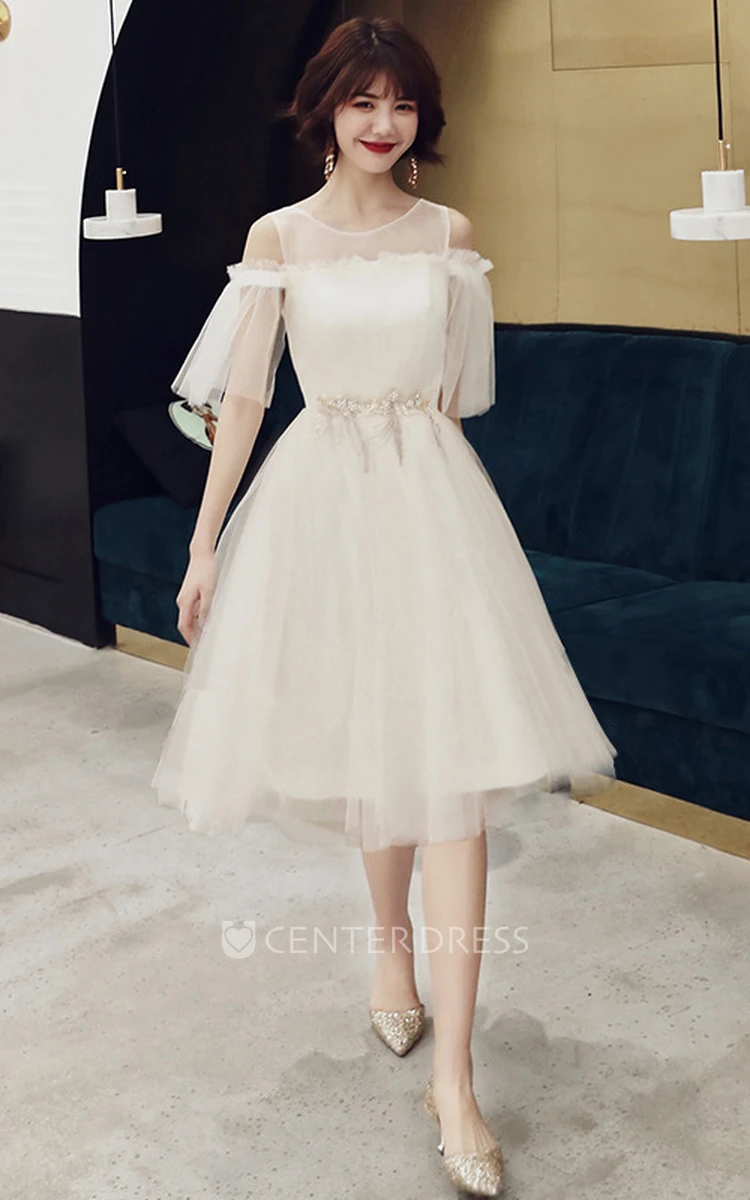 Elegant Tulle Off-the-shoulder A Line Prom Formal Dress With Appliques
