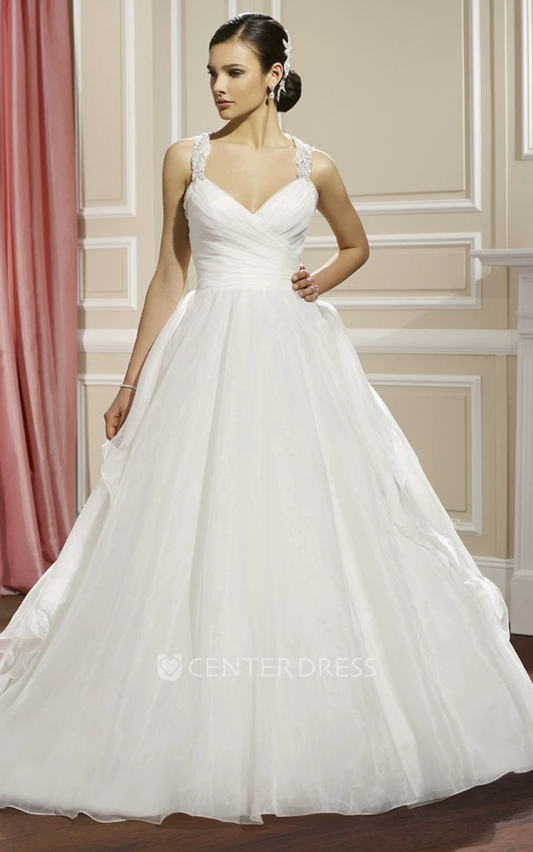Ball-Gown Sleeveless Maxi Ruffled Organza Wedding Dress With Beading And Ruching