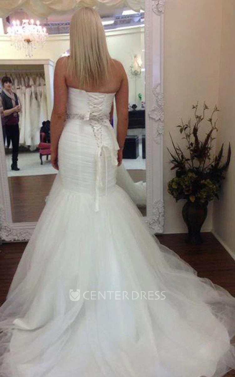 Mermaid Trumpet Sweetheart Tulle Lace-up Corset Back Wedding Gown